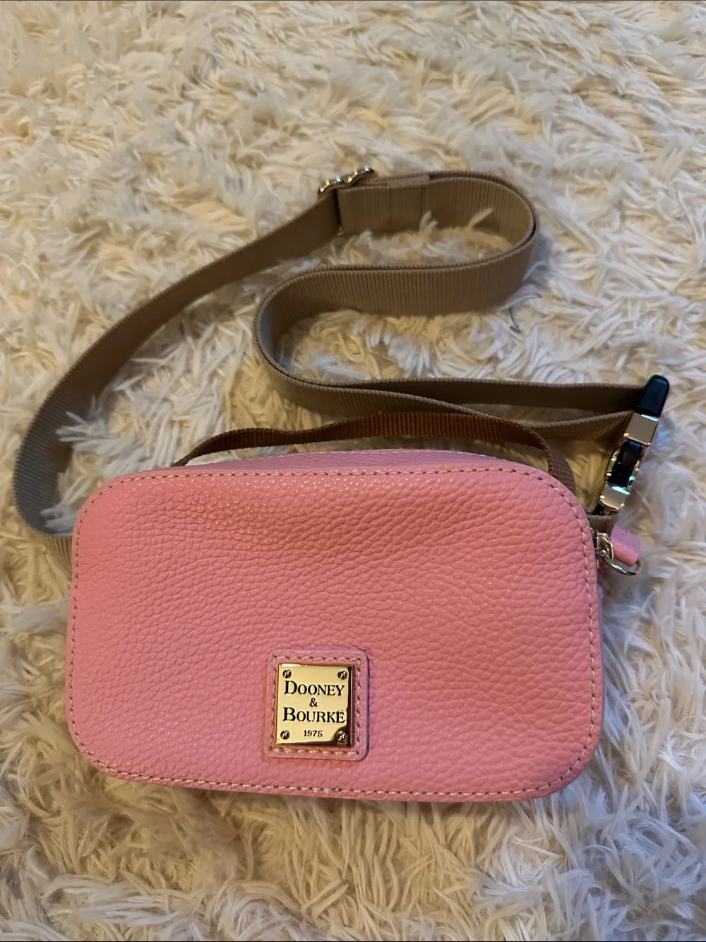 Dooney & Bourke Pink Pebbled Leather Mini Crossbody with Tan Strap, NWOT